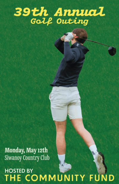 Photo of male golfer hitting a drive against a green background.