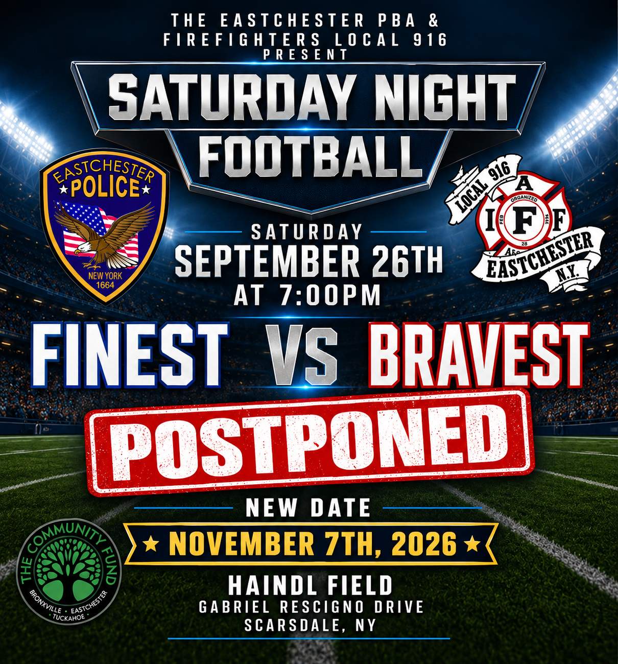 Eastchester's Finest vs. Bravest Charity Flag Football Game, November 7, Haindl Field